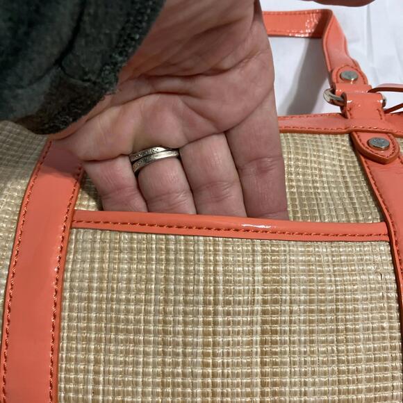 Cole Hann Serena Jitney Straw And Orange Patent Leather Tote Bag NWOT - Picture 4 of 11